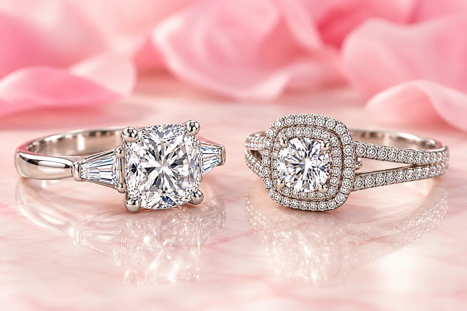 Diamond engagement rings in platinum settings