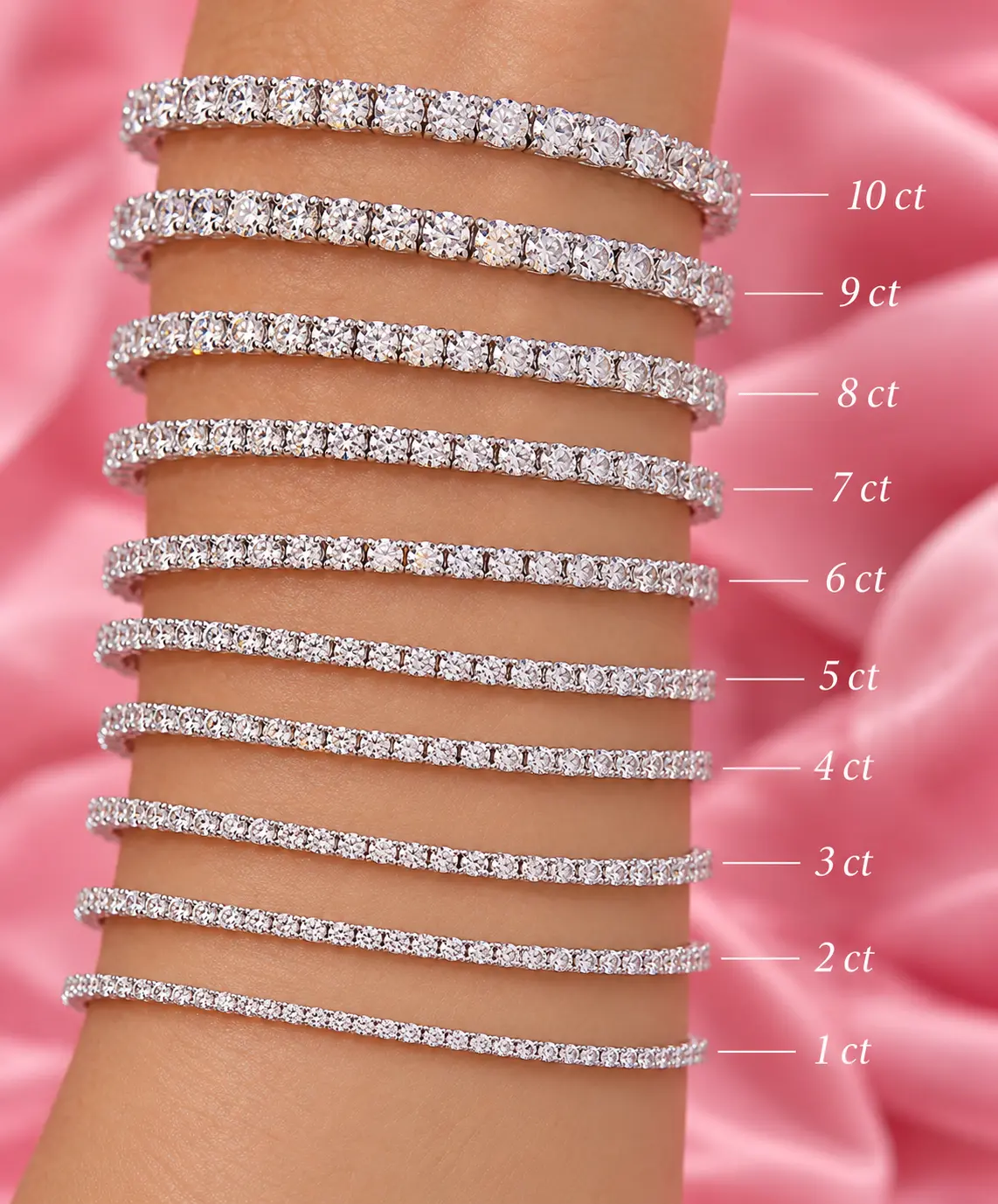 Radiant-cut diamond rings in graduated sizes