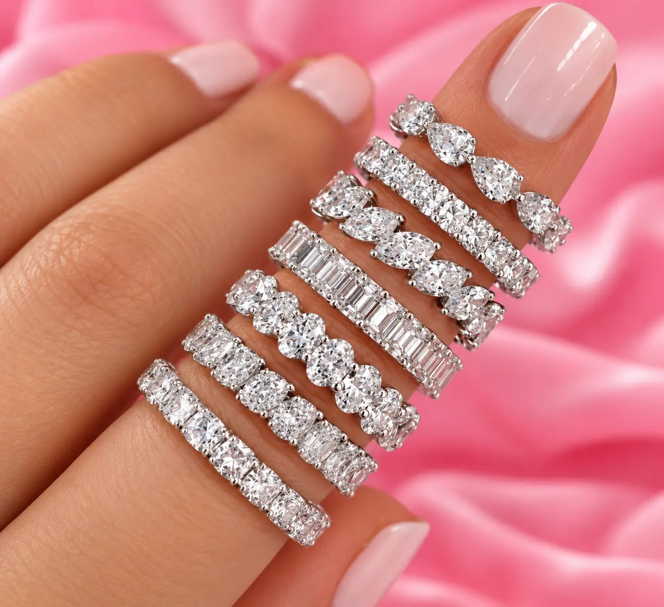 Emerald-cut diamond eternity band in platinum