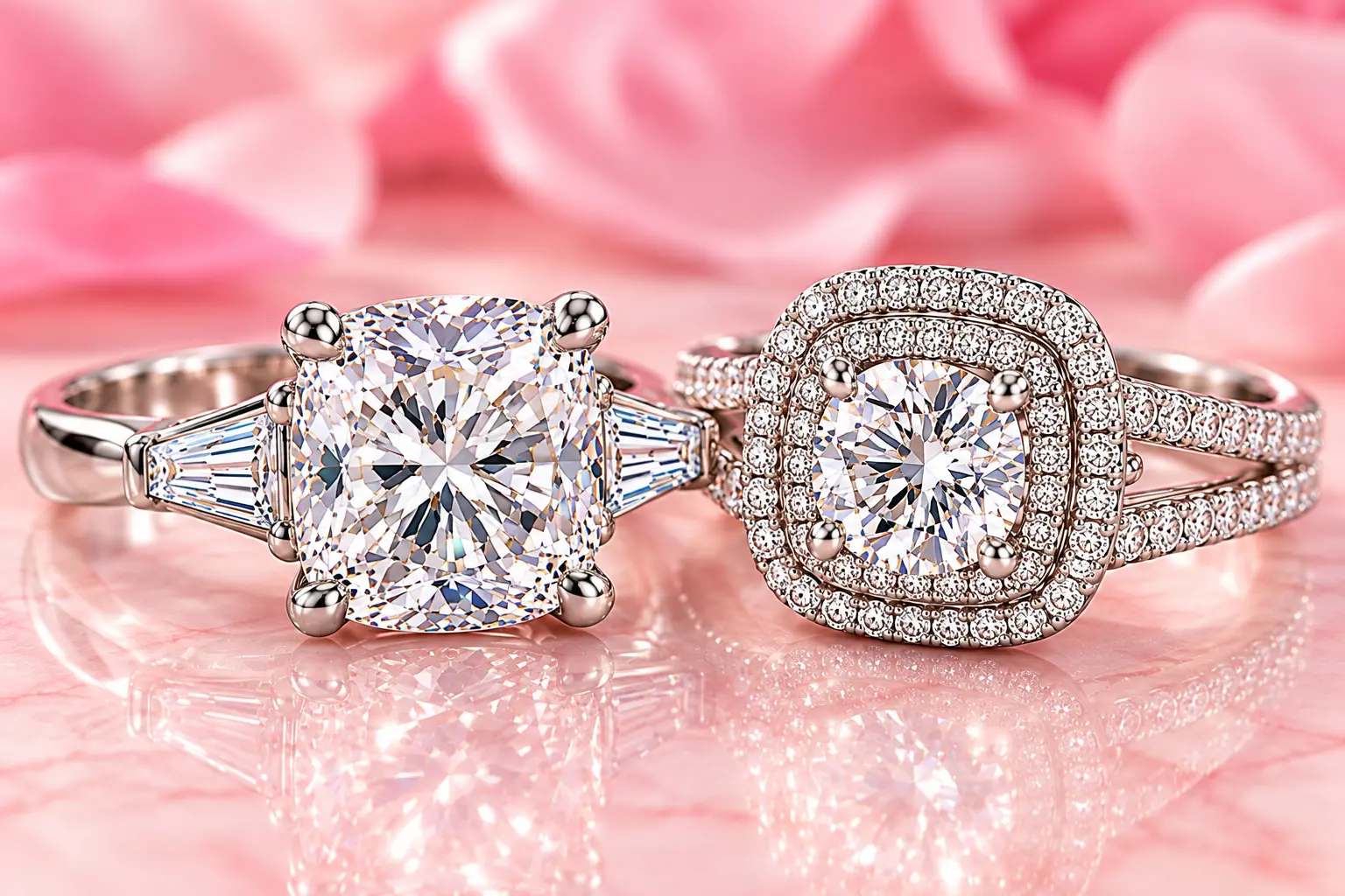 Diamond engagement rings in platinum settings