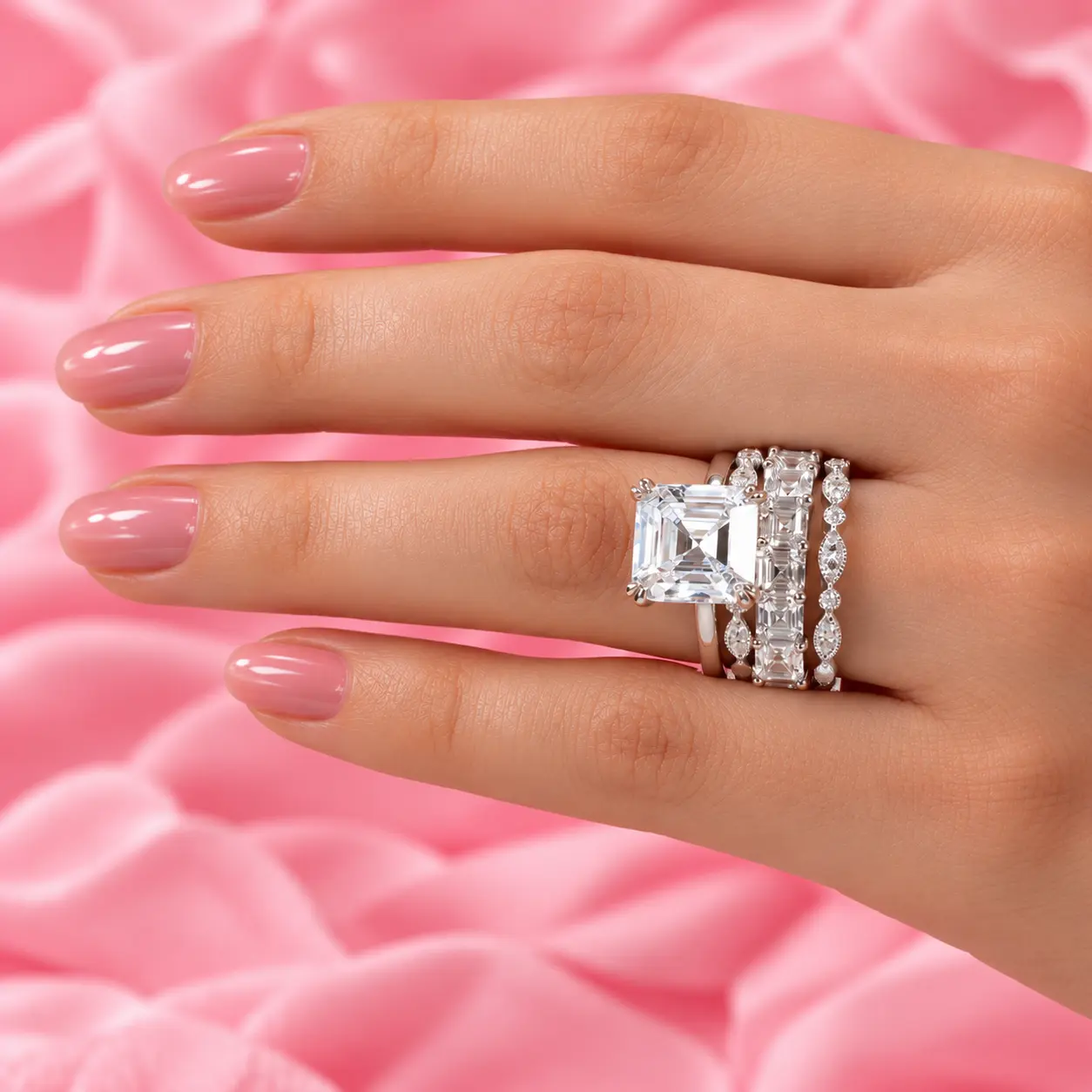 Asscher-cut diamond ring with baguette side stones