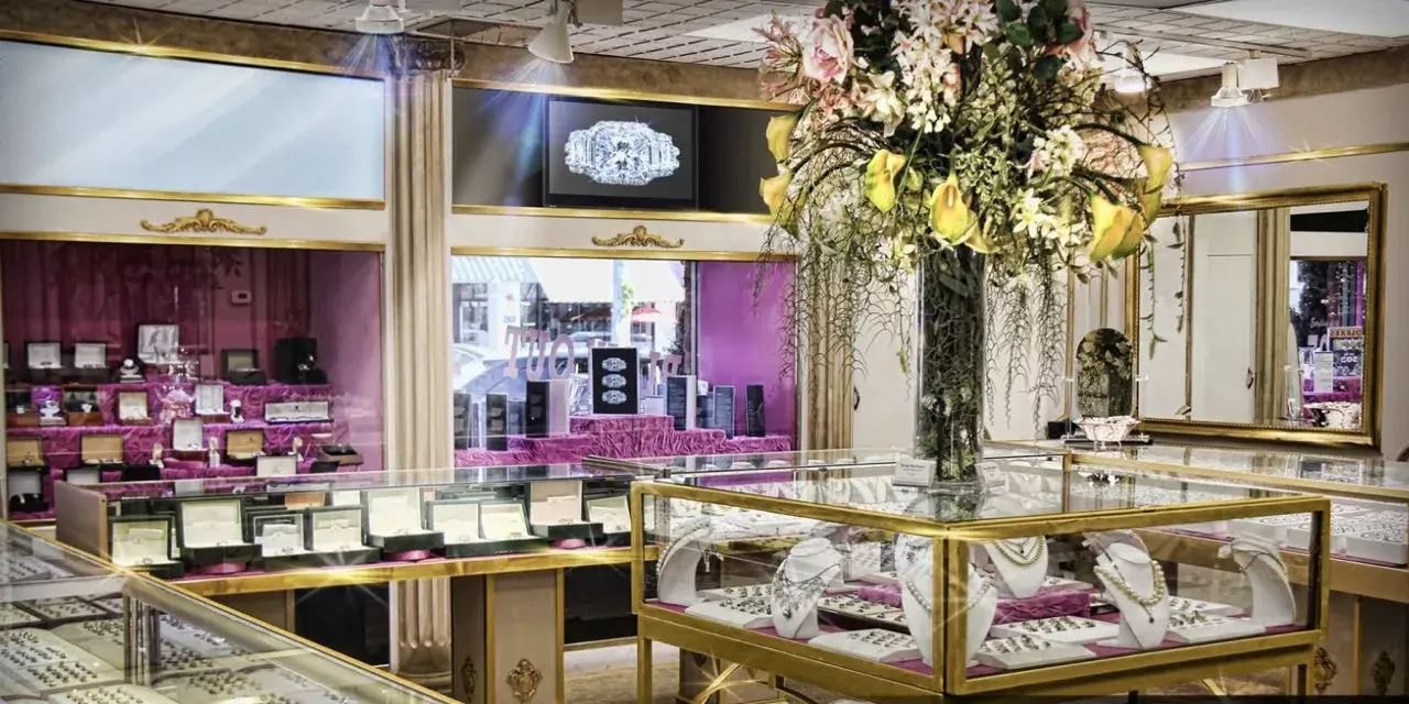 Beverly Hills Jewelers showroom and jewelry display cases