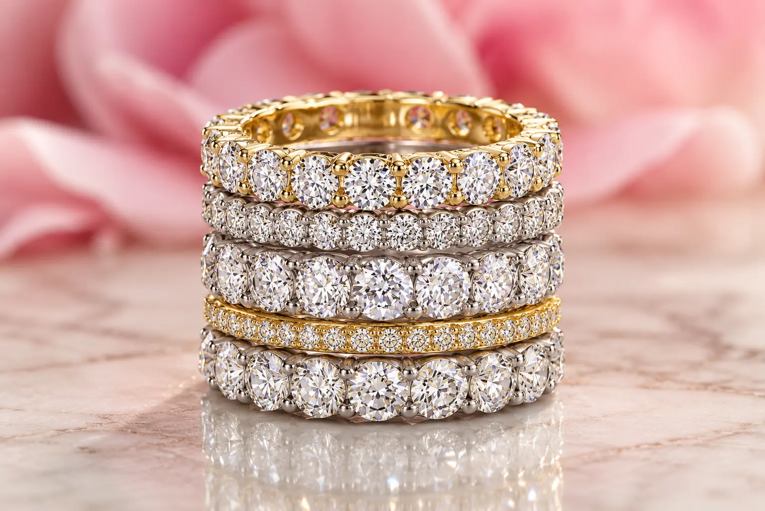 Diamond wedding bands in platinum and gold