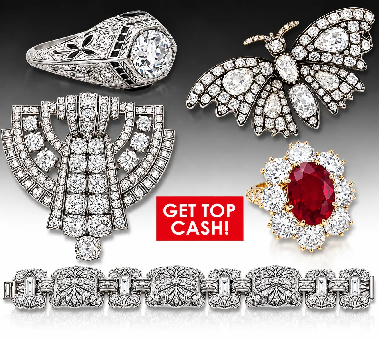 Radiant-cut diamond rings in graduated sizes